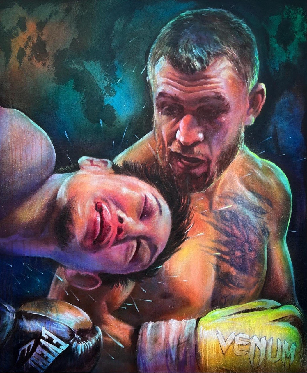 Embrace, after the round, 2024, Oil on canvas, Evgeniy Lapchenko