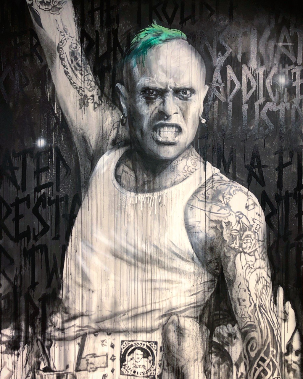 Firestarter, in ink, 2024, Ink and oil on canvas, Evgeniy Lapchenko
