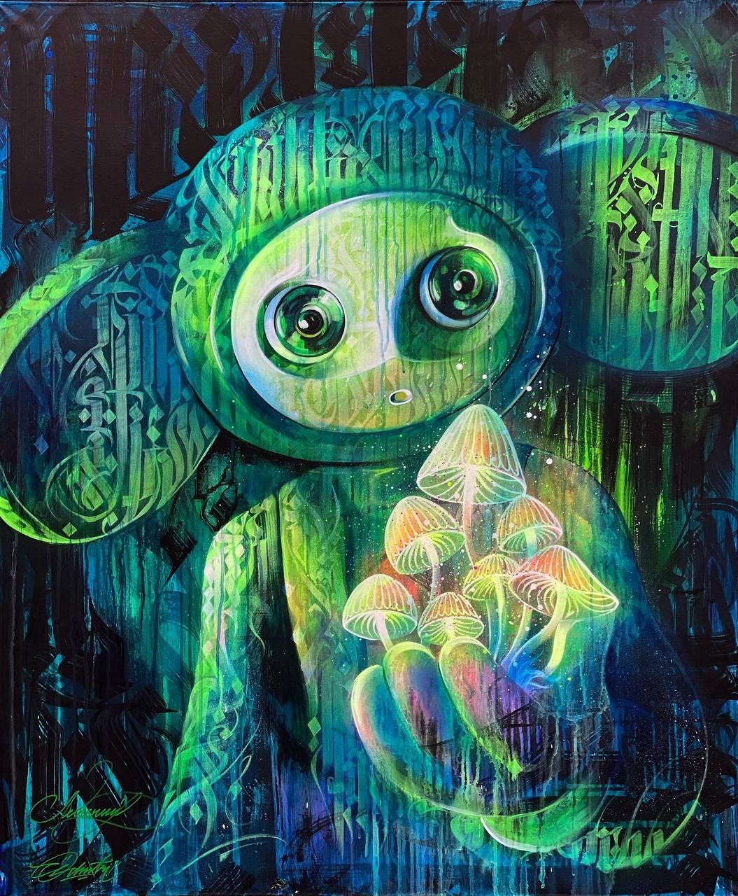 Spirit with mushrooms, 2024, Mixed media on canvas, Evgeniy Lapchenko