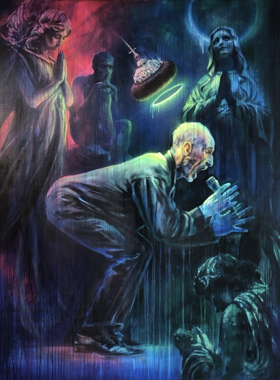 The kneeling man, 2024, Oil on canvas, Evgeniy Lapchenko