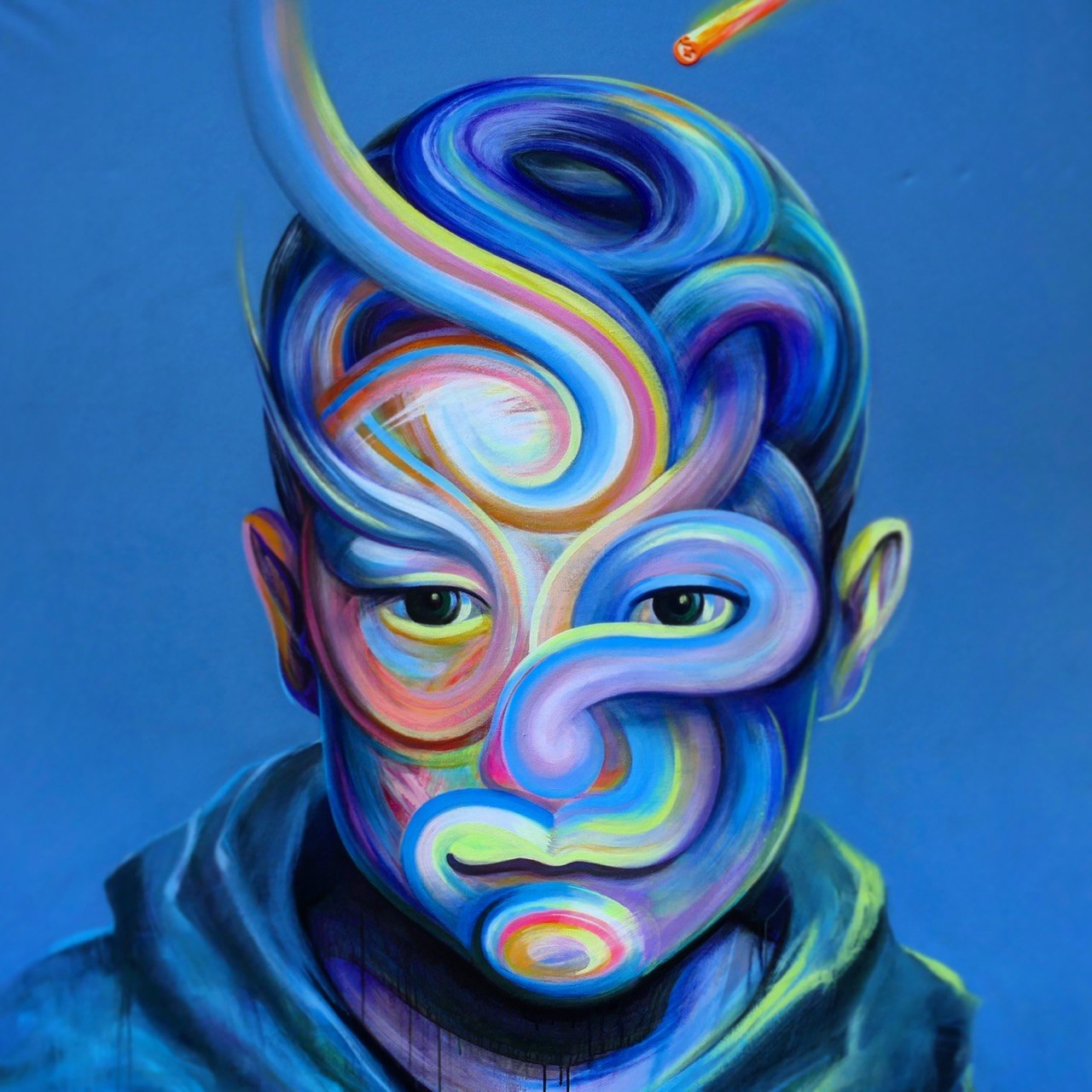 Mask, in blue, 2024, Oil on canvas, Evgeniy Lapchenko