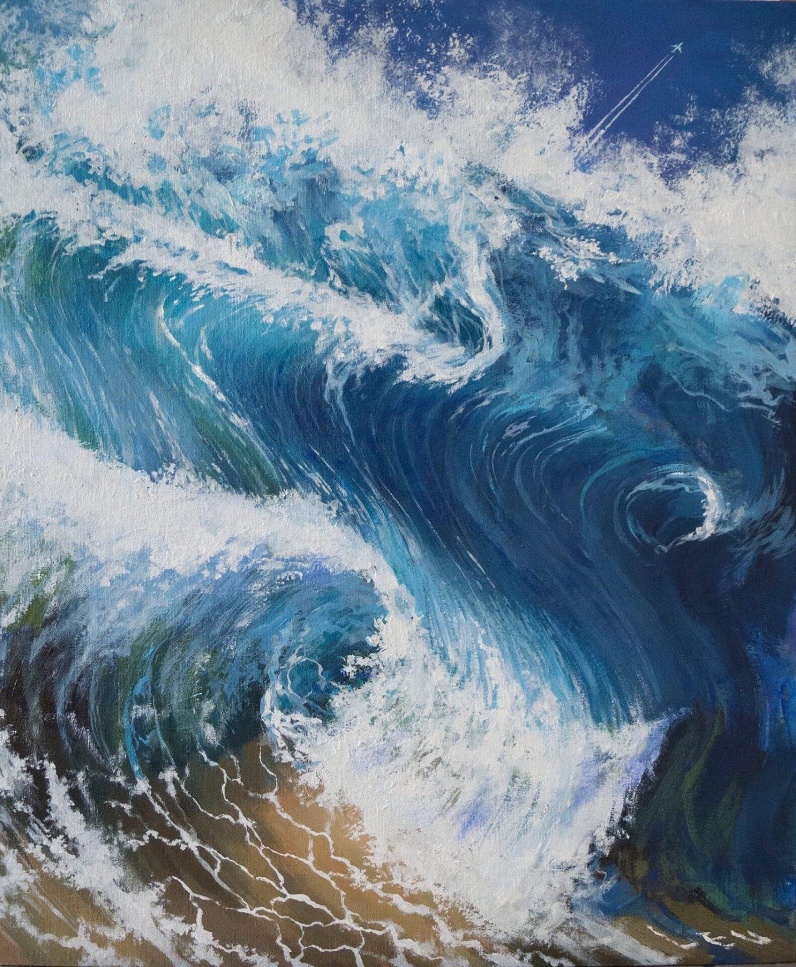 Wave, with contrail, 2023, Oil on canvas, Evgeniy Lapchenko